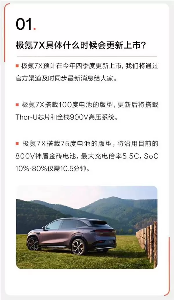 极氪7X预计四季度焕新上市:升级900V高压平台 Thor-U辅助驾驶芯片