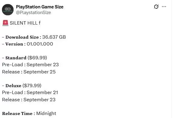 9月21日开启! 《寂静岭f》公布大小与预载时间