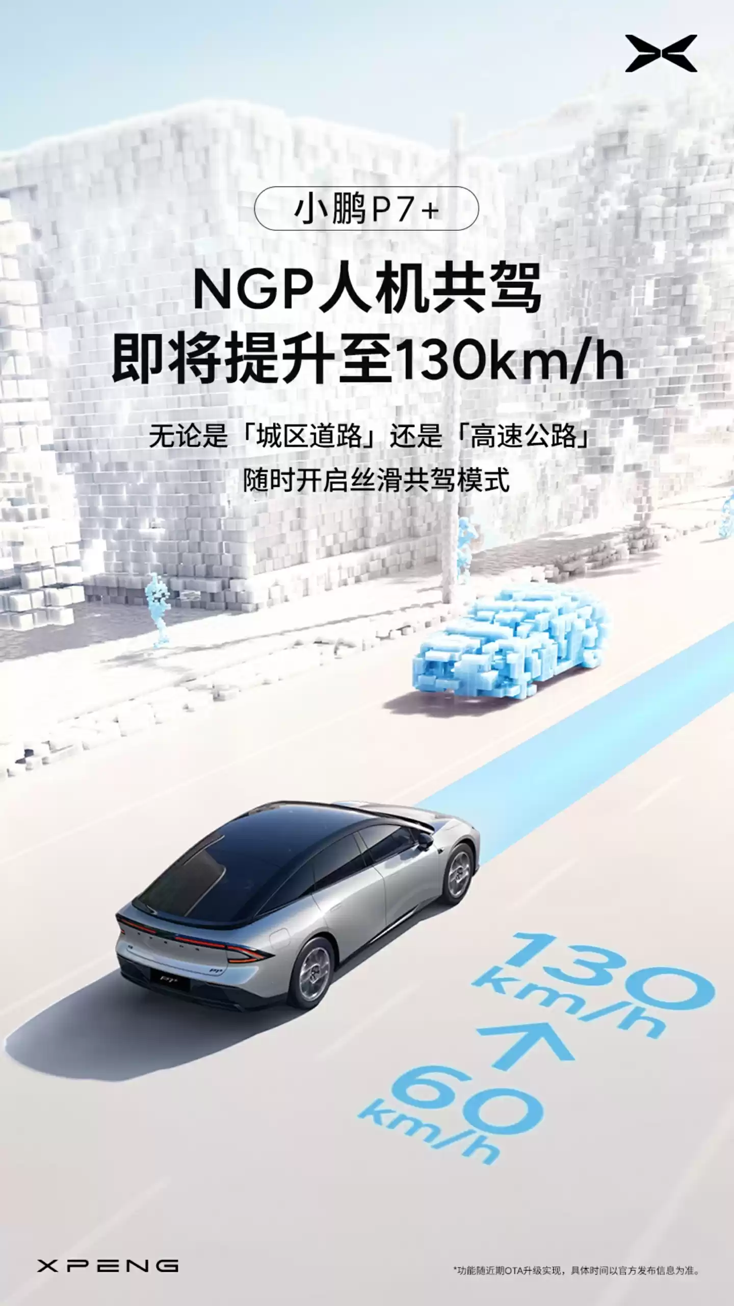 小鹏 P7+ 宣布升级:NGP 人机共驾将从 60km/h 提速至 130km/h