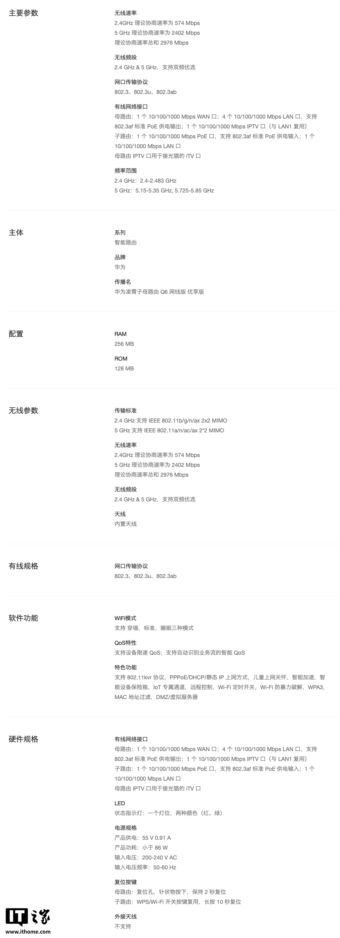 华为凌霄子母路由 Q6 网线版 优享版开售，“1 母 + 3 子”套装售 1288 元（国补后 1094.8 元）