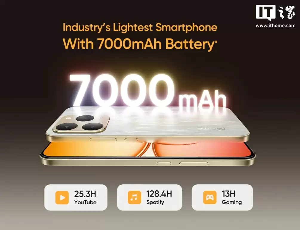 realme 真我 15T 手机国行版外观首曝:超能小直屏,7000mAh 大电池