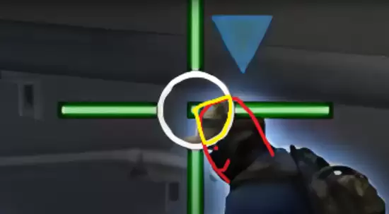 第一枪开枪瞬间,子弹落在了黄色以外的范围内,未能击中头部