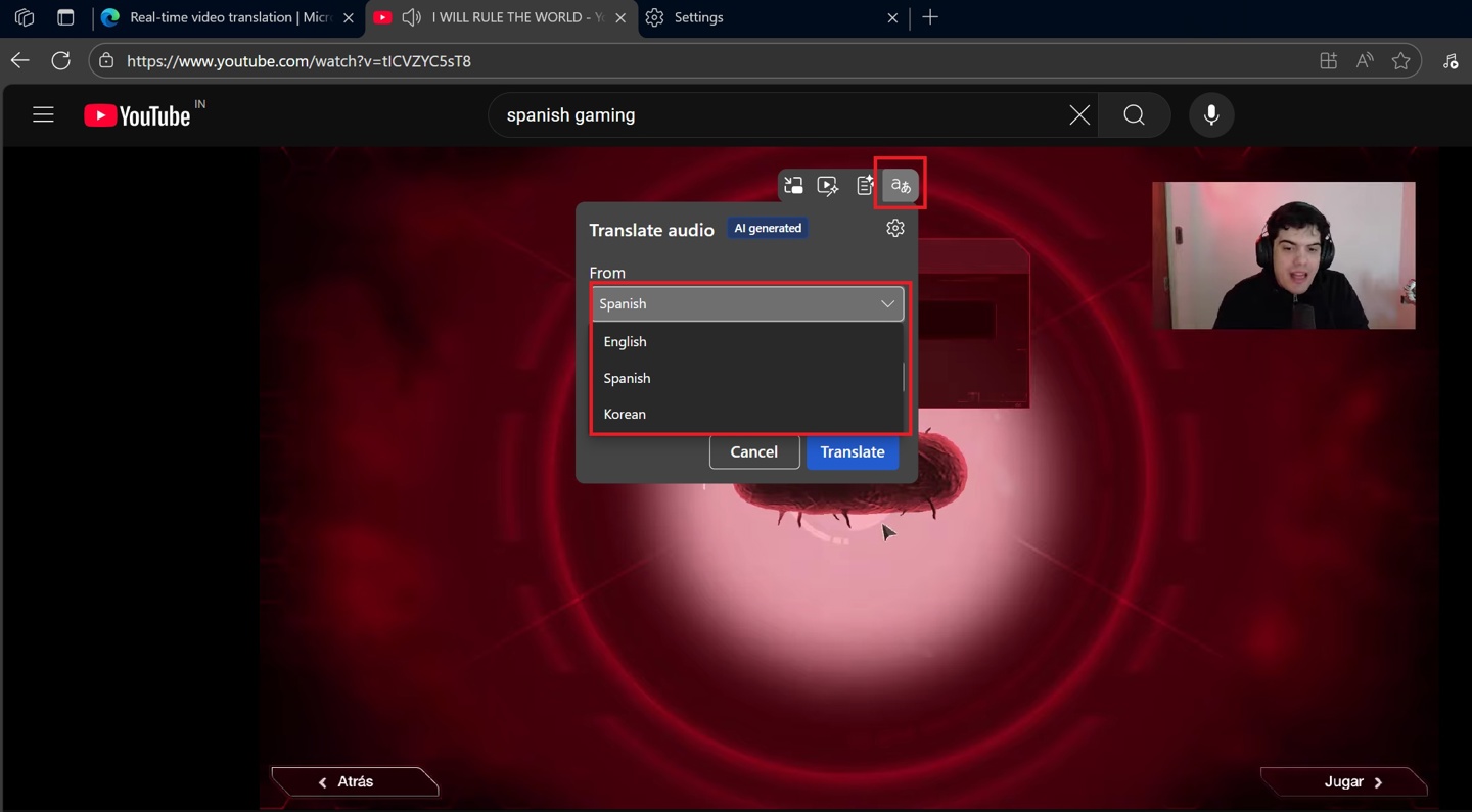 Win11 版微软 Edge 浏览器测试 AI 视频实时音频翻译，至少需 12GB 内存
