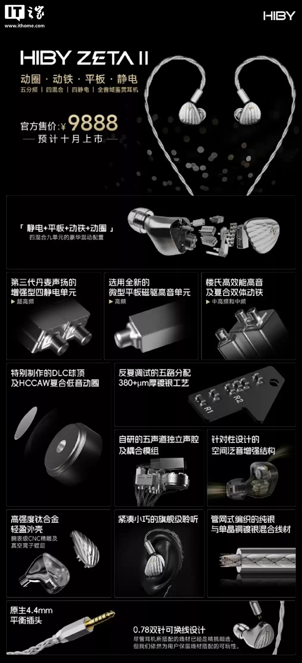 9888 元海贝推出 HIBY ZETA II 旗舰耳机：“四混合五分频九单元”设计、钛合金外壳 + CNC 精雕面板