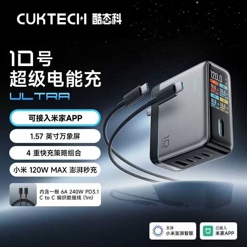 199 → 150 元：酷态科 10 号超级电能充 Ultra 直降，1.57 英寸屏 + 120W 澎湃秒充