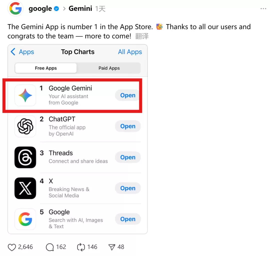 谷歌靠 Nano Banana 超越 ChatGPT，登顶苹果 App Store 第一