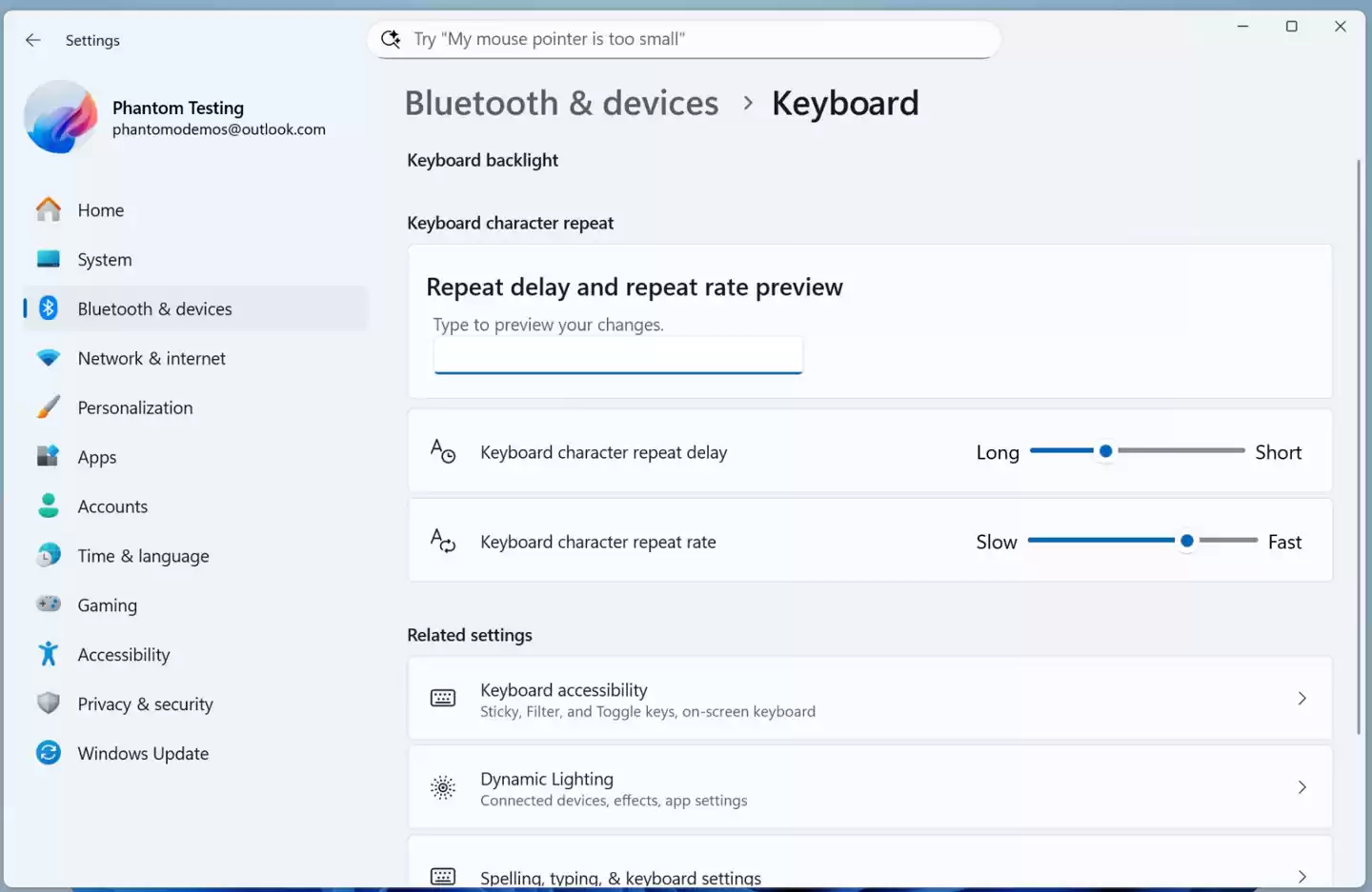 微软将控制面板的键盘调节选项迁移到 Win11 设置应用中