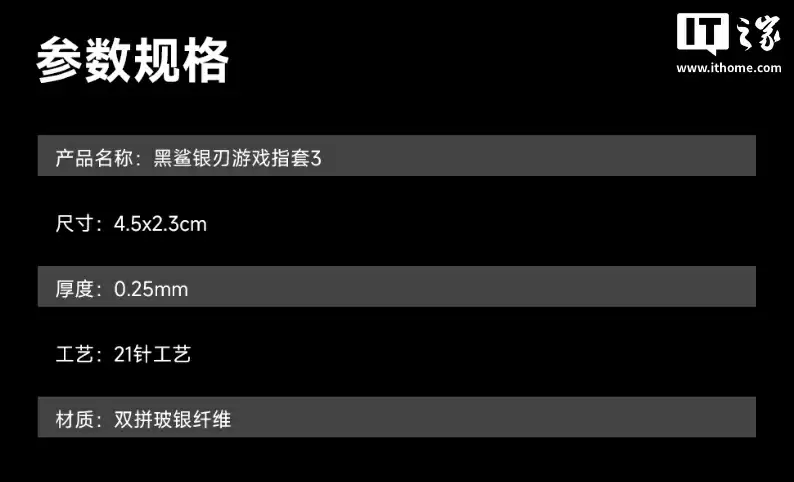 黑鲨银刃游戏指套 3 上架:0.25mm 厚度玻银纤维覆体,两只装 19 元