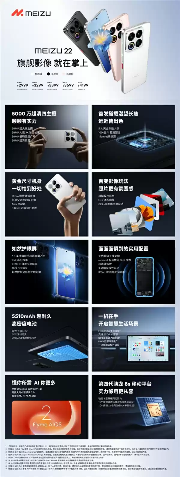 最后的白面板旗舰!一图读懂魅族22:2999元