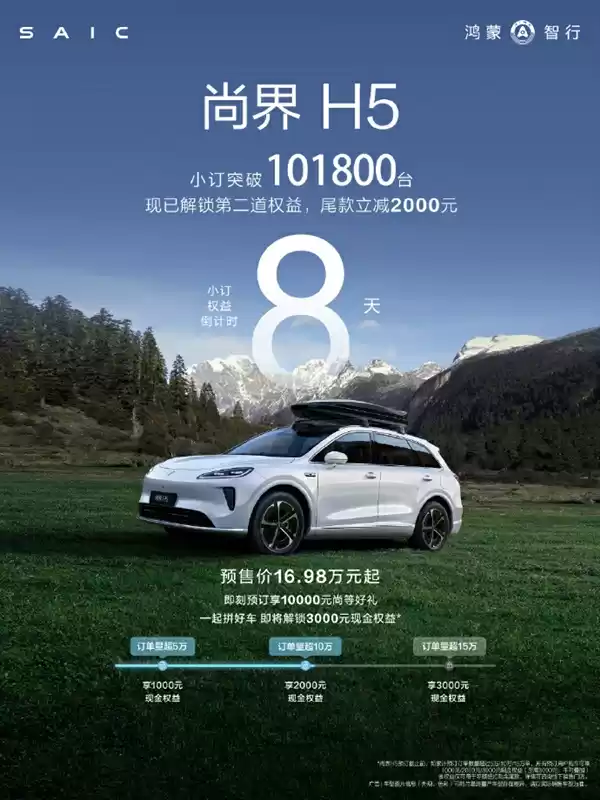 预售16.98万起！尚界H5小订突破10万台 下单享2千优惠：余承东曾称亏本卖