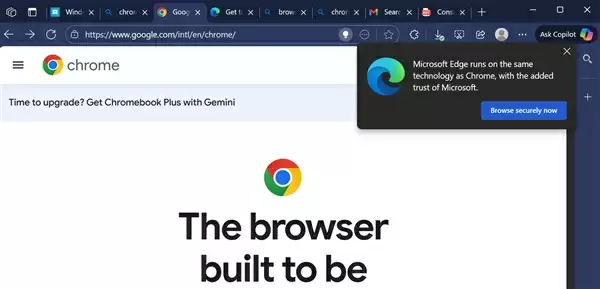 微软连环“套路”推广Edge浏览器!表格对比、弹窗、横幅轰炸对比Chrome