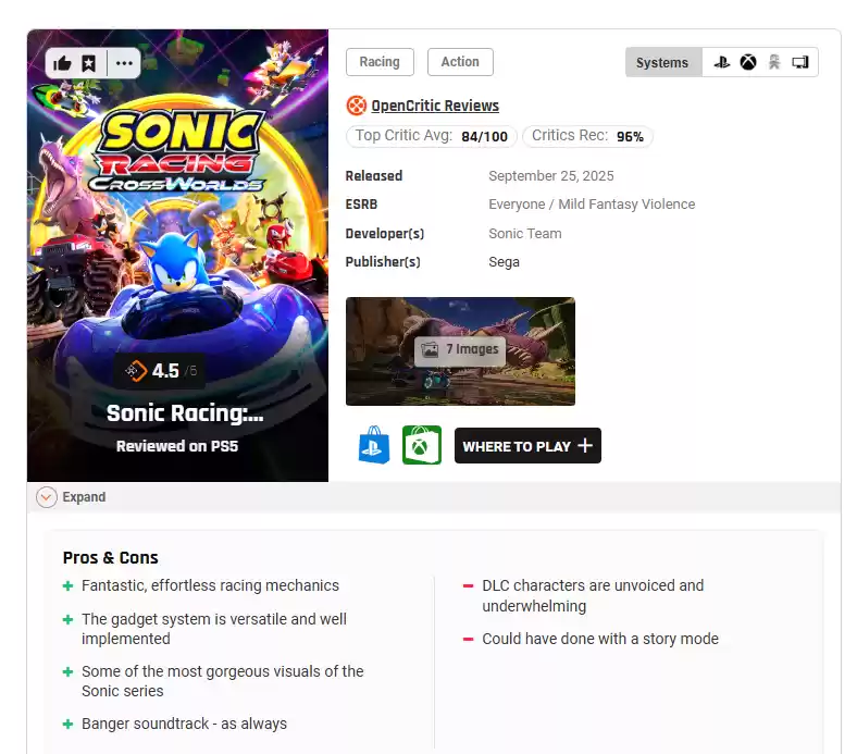 索尼克赛车：交叉世界游戏封面