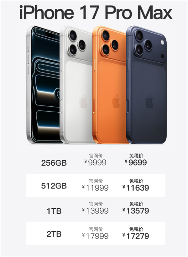 海南免税iPhone 17 Pro Max价格