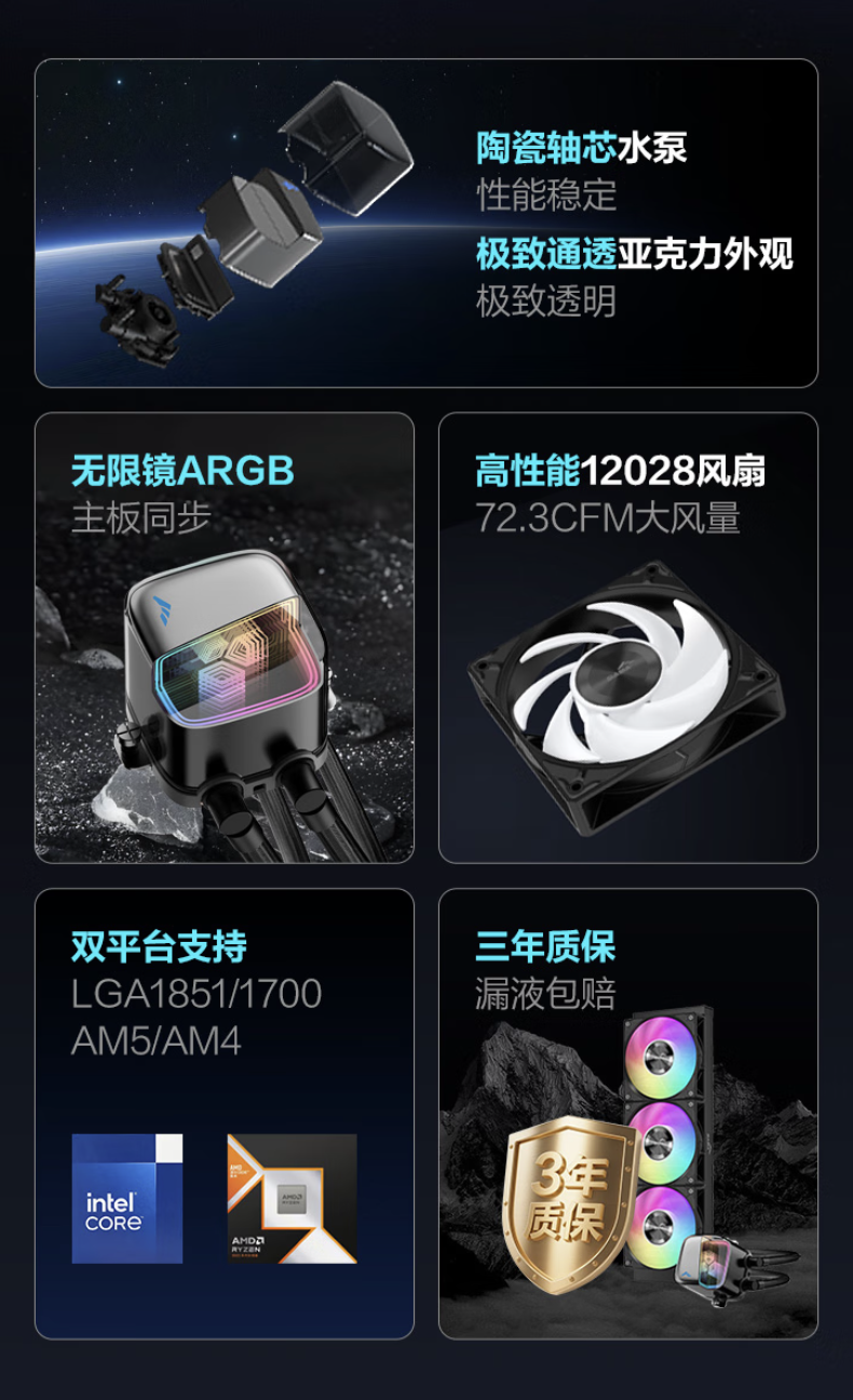 先马朱雀 360 一体式水冷散热器首销：配备侧透无限镜 ARGB 冷头，269 元