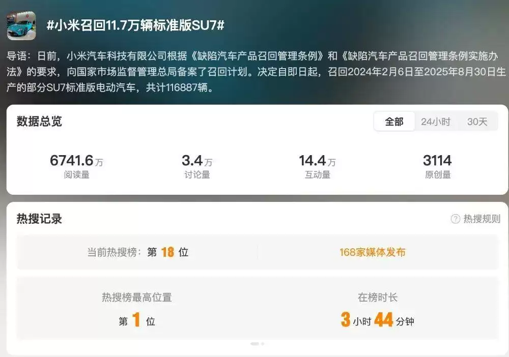 小米汽车召回公告