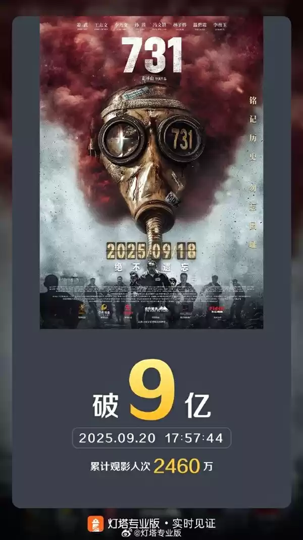 电影《731》票房3天火速破9亿