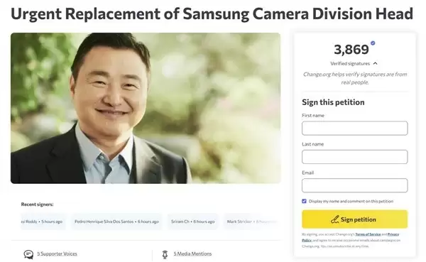 三星影像停滞引众怒：用户请愿更换负责人