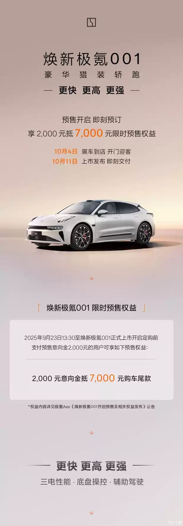 焕新极氪001预售开启:900V高压平台+700TOPS智驾