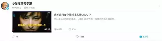 小冰冰赛后隔天发布：“我不会只在夺冠时才支持CNDOTA”