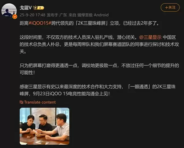 iQOO 15屏幕性能参数