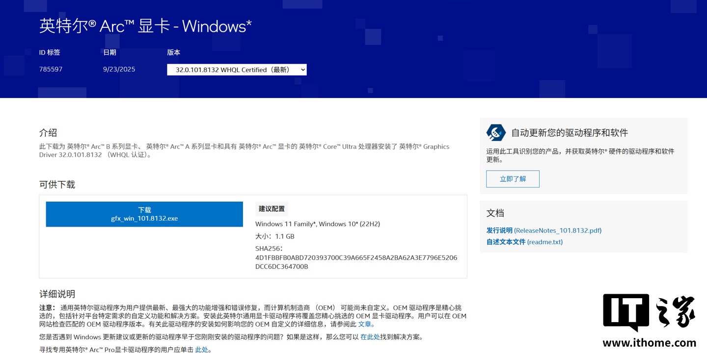 Intel Arc显卡驱动更新32.0.101.8132，优化《寂静岭f》适配