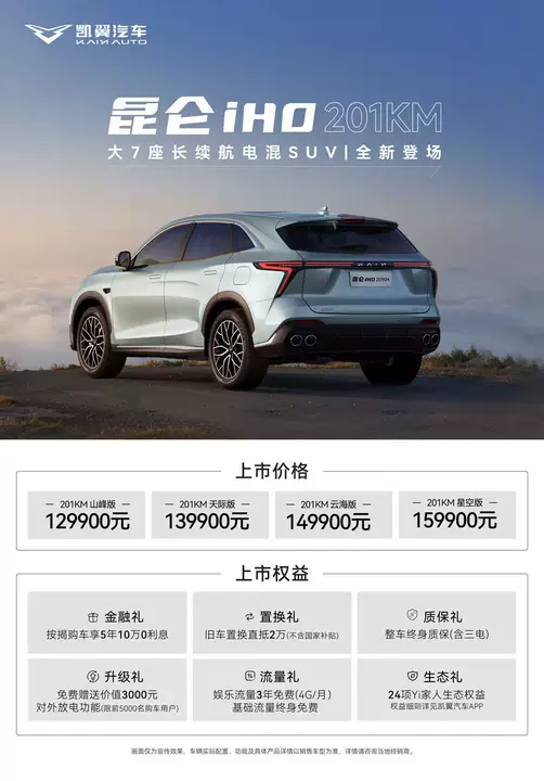 新款凯翼昆仑iHD上市，12.99万起售，标配高通8155芯片+201km纯电续航