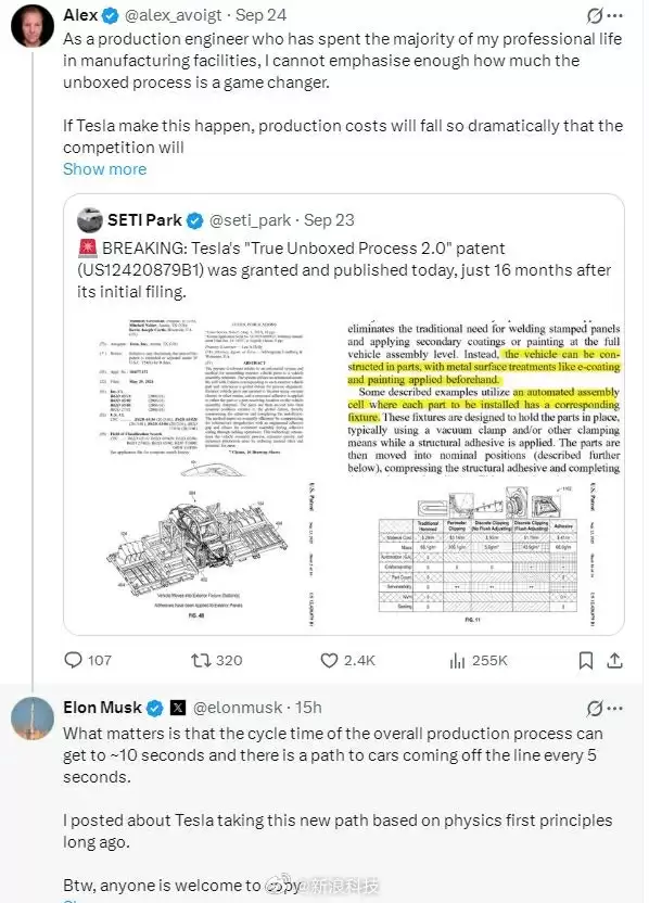 马斯克：欢迎任何人复制特斯拉5秒造车技术