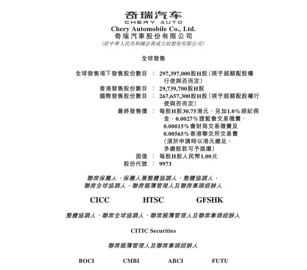 奇瑞汽车IPO现场