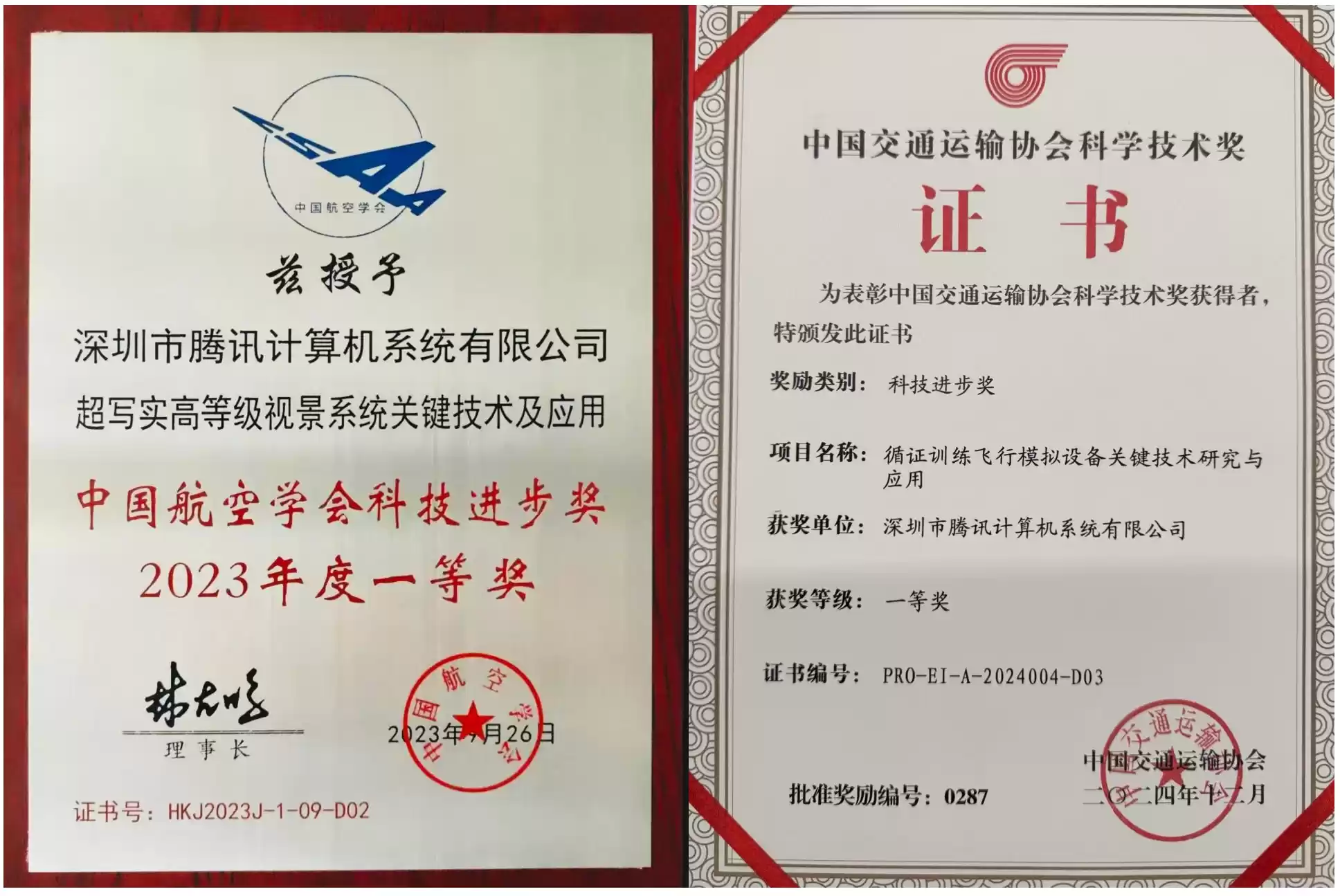 科技进步奖获奖证书