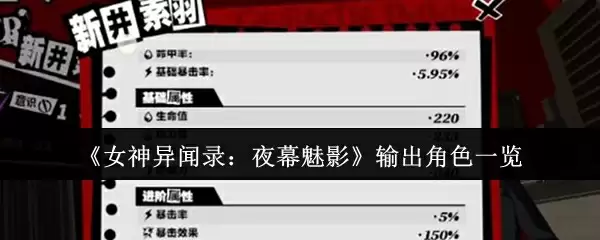 女神异闻录夜幕魅影输出角色一览