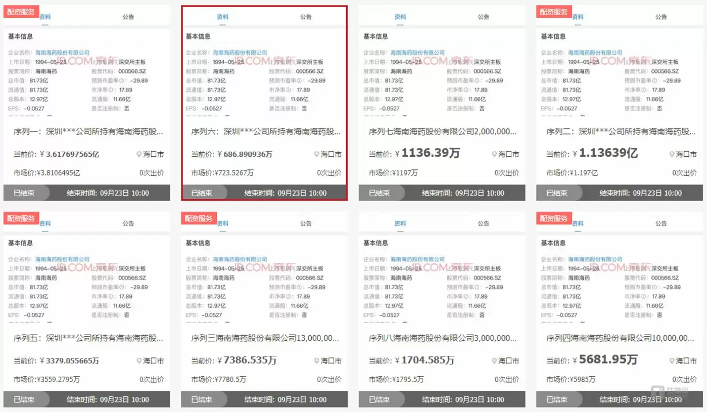 京东司法拍卖平台海南海药