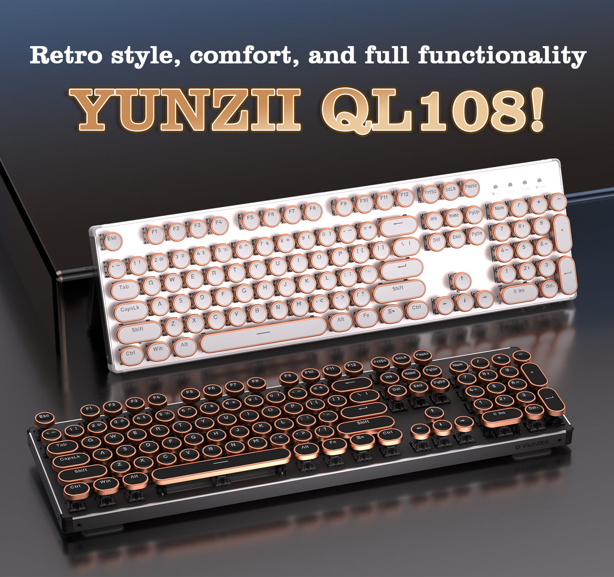 YUNZII QL108机械键盘：圆形键帽打造复古打字机风