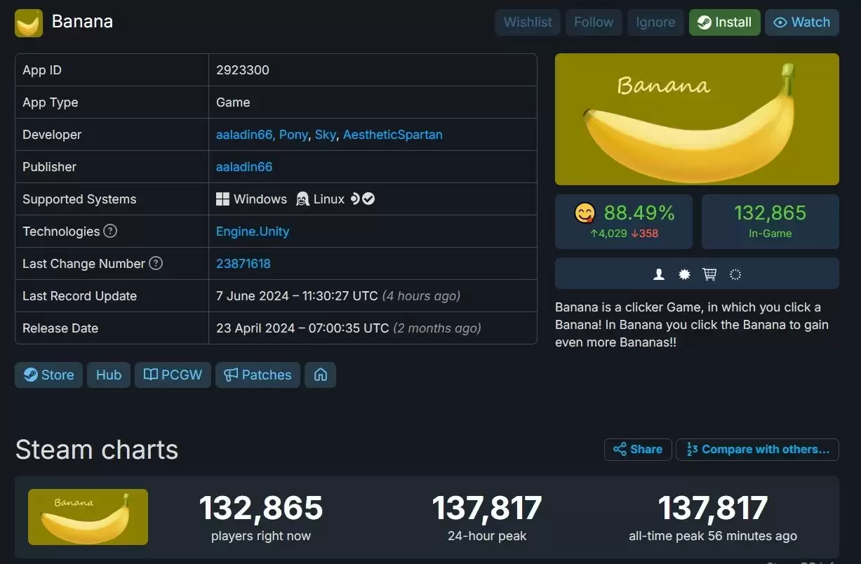 《挂机小游戏《Banana》同时在线破13万：赛博理财》