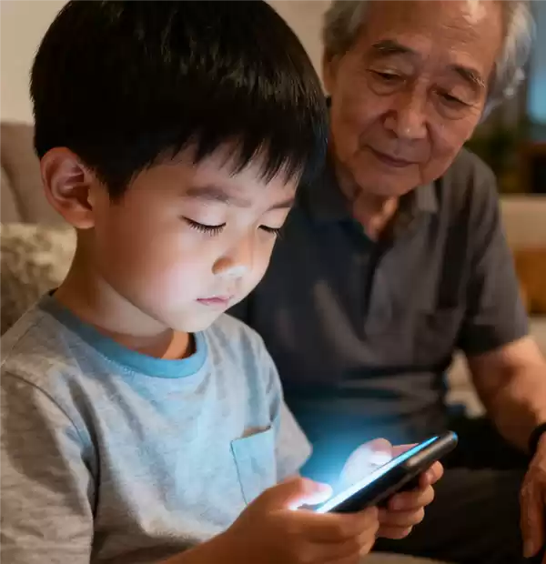 老人用手机哄5岁孙子致1000度近视