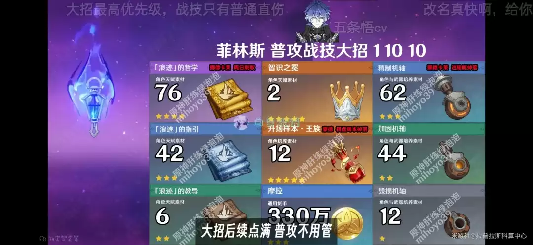 菲林斯天赋材料