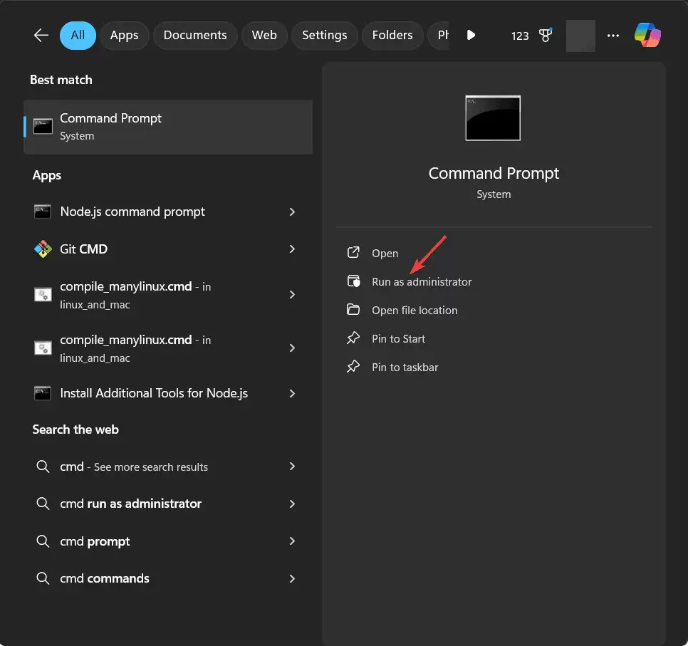 管理员模式启动CMD