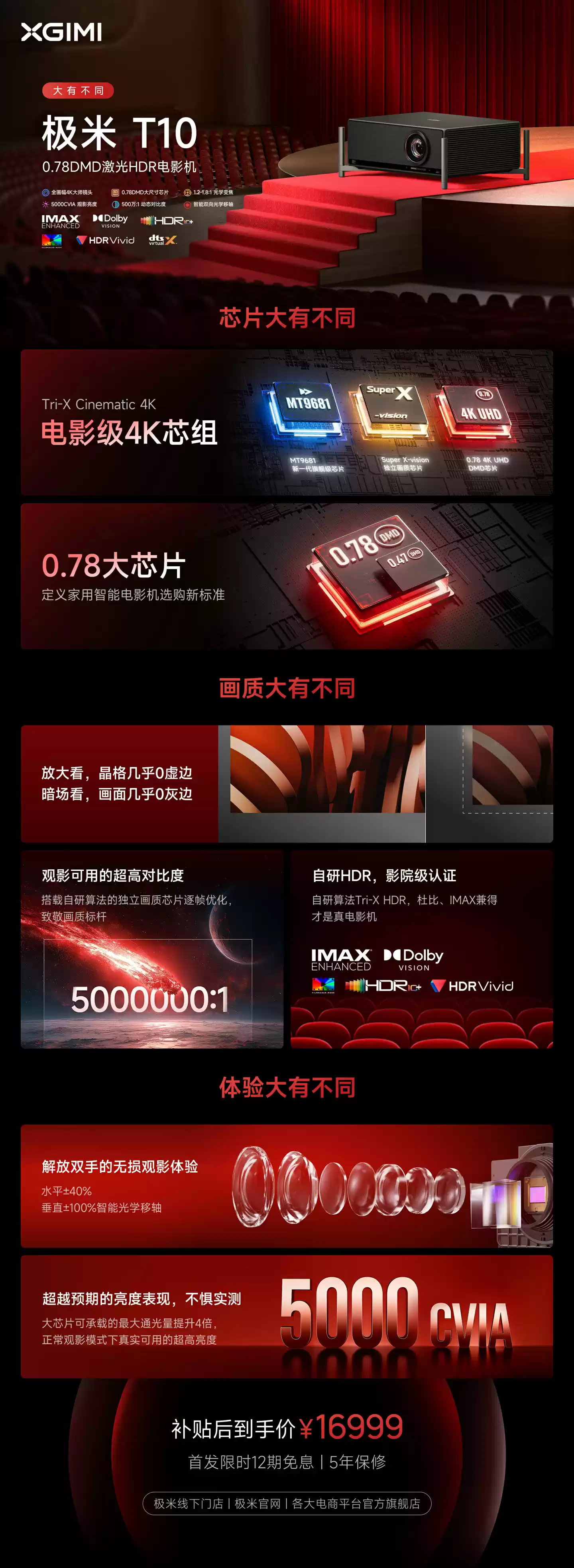 全球首款 0.78 英寸 DMD 家用智能电影机:18999 元极米 T10 宣布上市,亮度达 6487 流明