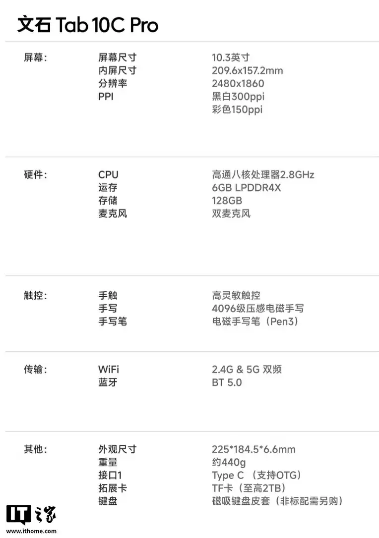 文石 Tab10C Pro 彩色墨水屏电纸书开售:搭 10.3 英寸 Kaleido 3 面板,4799 元