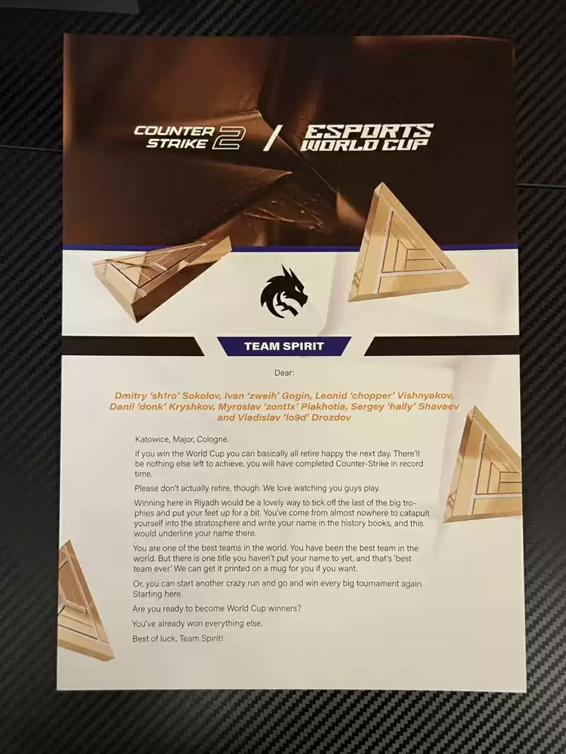 Spirit晒EWC欢迎信:从这里开始去再次赢下每一个大赛