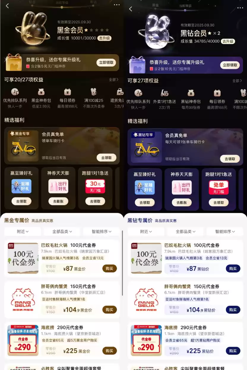 美团高级会员中心界面