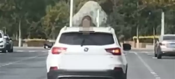 女子跪在行驶车辆前引擎盖上 男子开车径直走 交警：夫妻矛盾所致 未引发交通事故