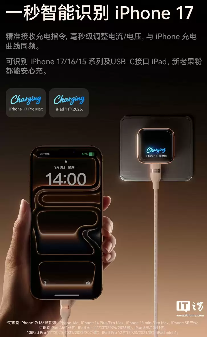 149 元安克 45W 带屏充电头上架：小方块造型带折叠插脚、支持连接苹果 iPhone / iPad 智能显示型号