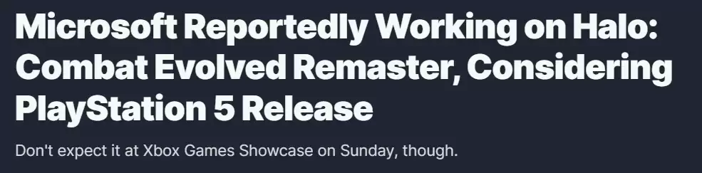 微软重制初代《光环》或登陆PS5