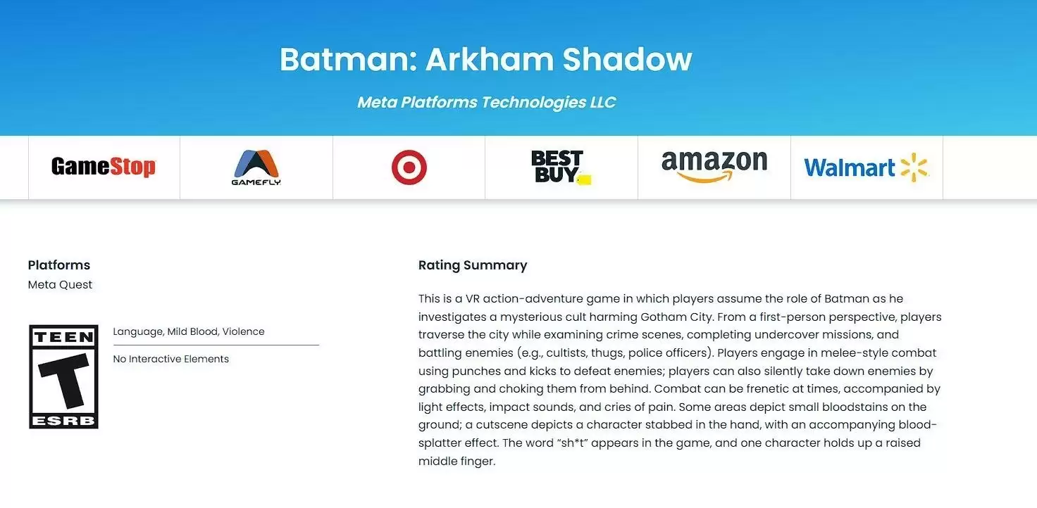 《蝙蝠侠：阿卡赫之影》ESRB评级曝光玩法细节