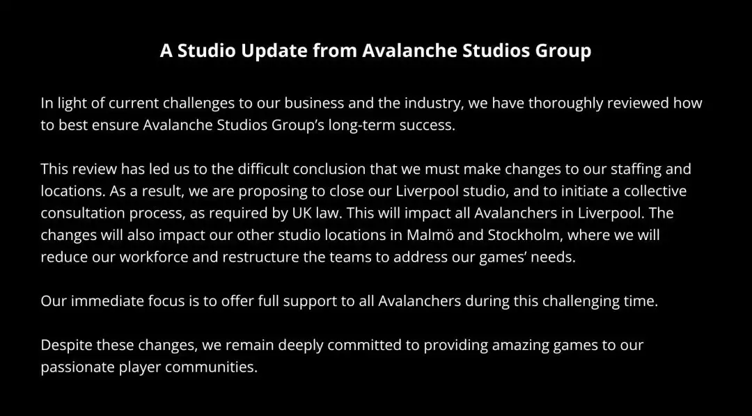 雪崩工作室因Xbox项目取消关闭英国分部