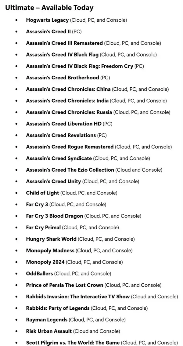 育碧会员游戏阵容