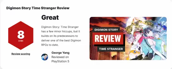 数码宝贝物语:时空异客媒体评测解禁,IGN评分8分获赞系列最佳RPG之一