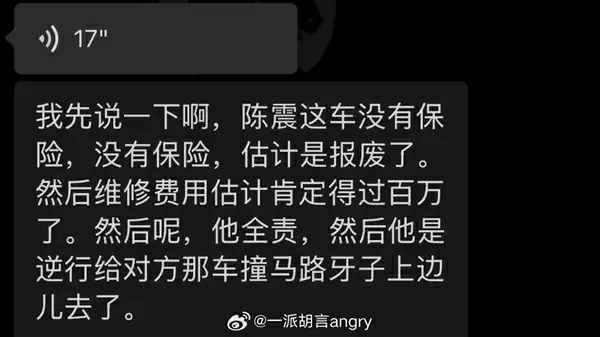 知名车评人陈震发生交通事故