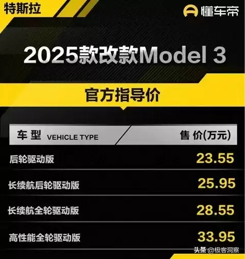 特斯拉2025款Model 3
