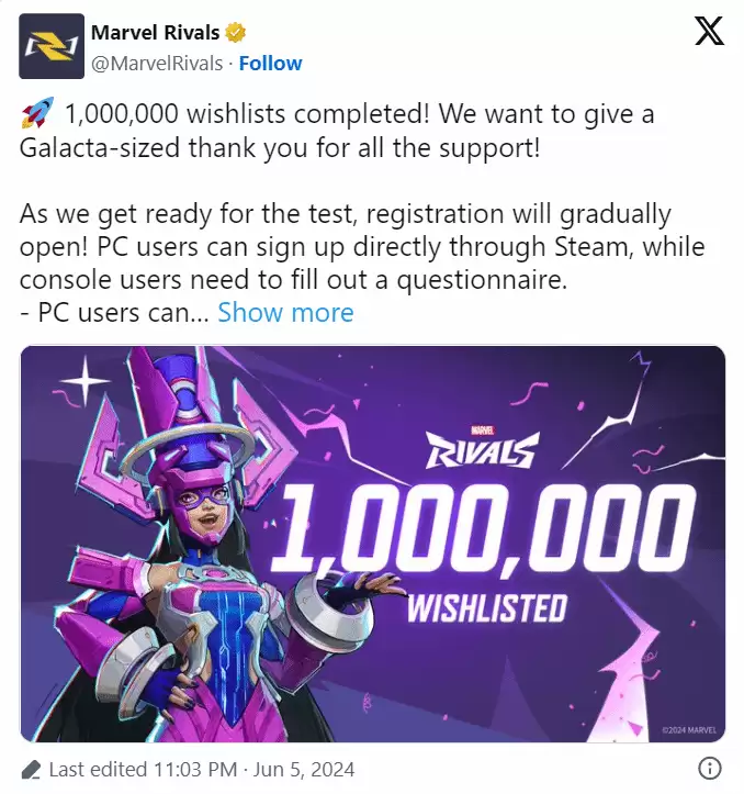 《漫威争锋》引爆期待：超100万玩家加入愿望单